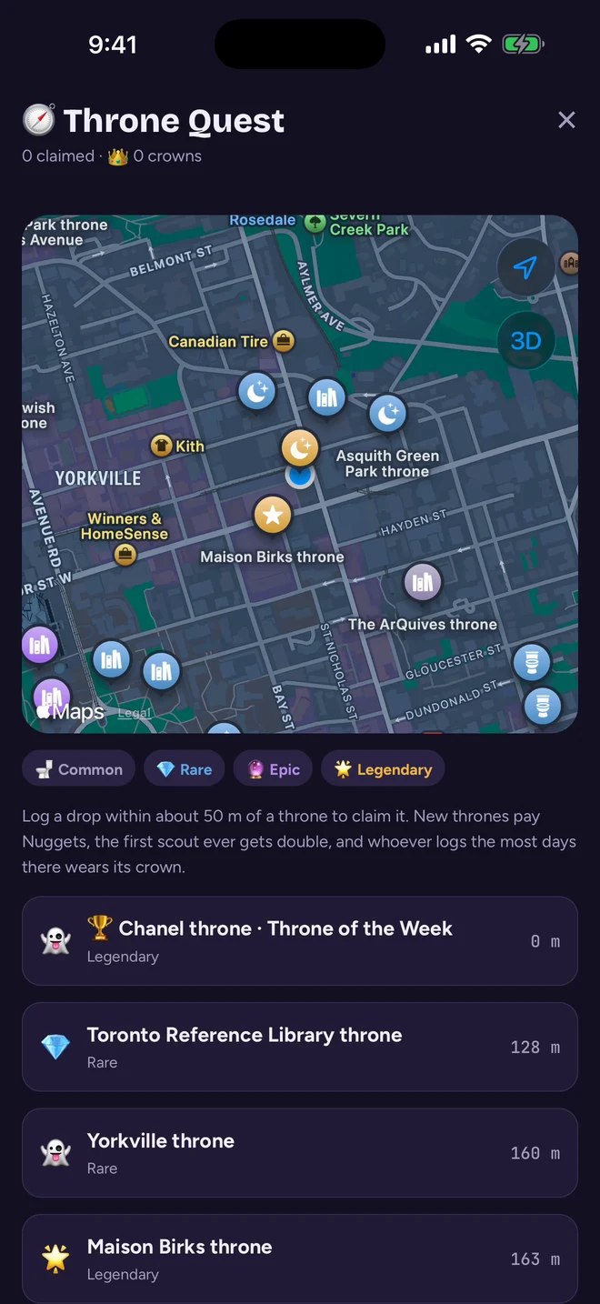 Throne Quest map of nearby bathrooms
